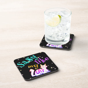 Cute Sassy Like My Neon Cat Black Catchy Text Coaster