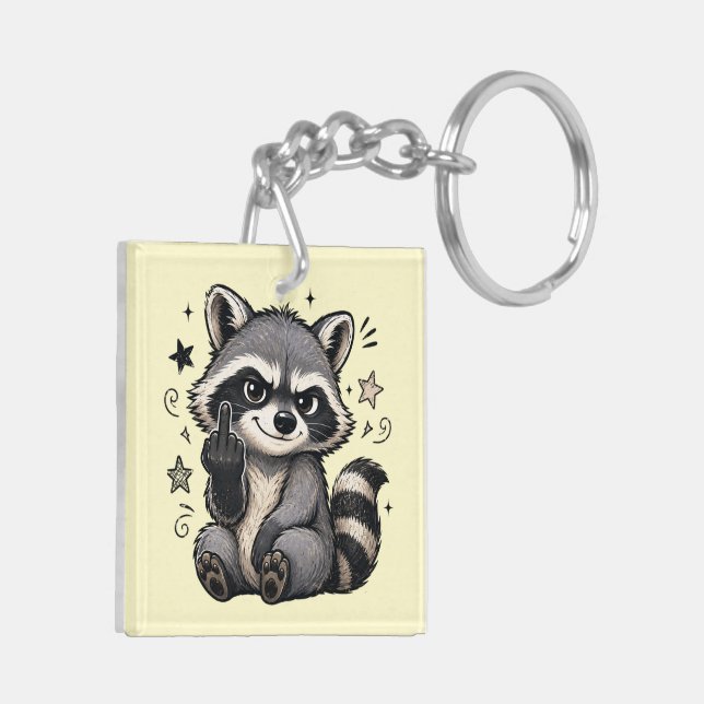 Cute Sassy Racoon Showing Attitude Key Ring (Back Left)