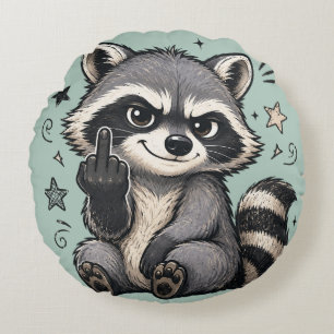 Cute Sassy Racoon Showing Attitude Round Cushion