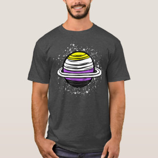 Cute Saturn Planet NonBinary Flag Agender Genderqu T-Shirt