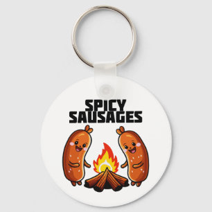 Cute Sausages by the fire - Spicy Sausages Key Ring