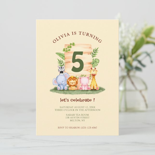 Cute savannah animals kids birthday  invitation (Standing Front)