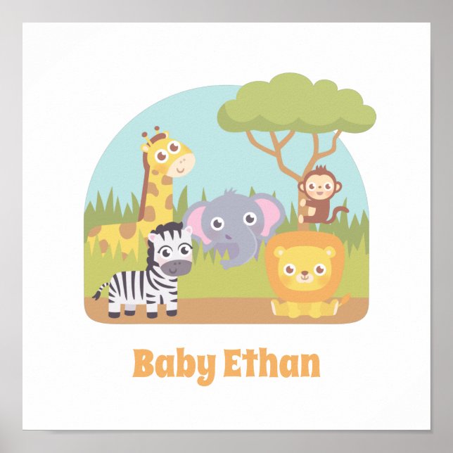 Cute Savannah Wild Animals Kids Nursery Decor (Front)