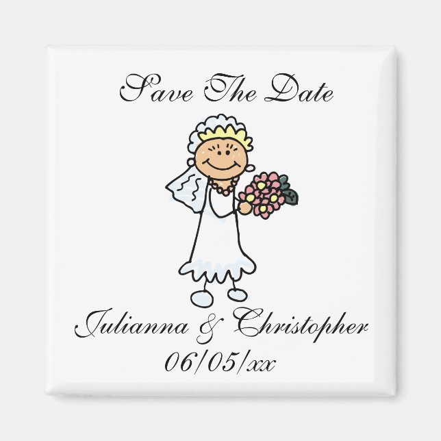Cute Save The Date Magnets Bride Bridal Bouquet (Front)