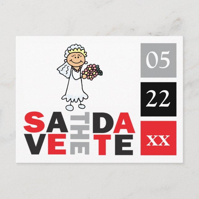 Cute Save The Dates Postcard Smiling Cartoon Bride (Front)