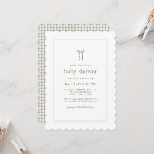Cute Scallop Gingham Gender Neutral Baby Shower Invitation