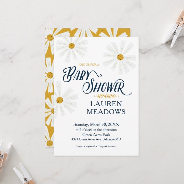 Cute Scandi Daisy Baby Shower Invitation (Front/Back In Situ)