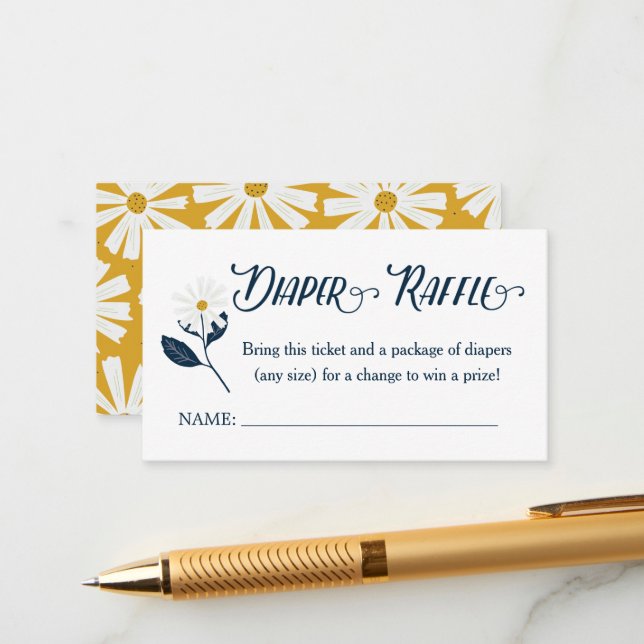Cute Scandi Daisy Diaper Raffle Ticket Enclosure Card (Front/Back In Situ)