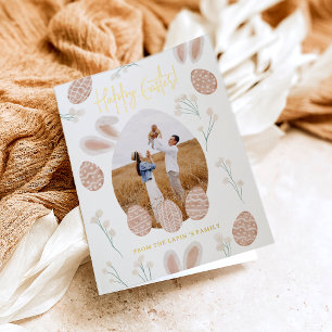 Cute Scandi happy Easter egg watercolor photo Foil Greeting Card