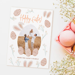 Cute Scandi happy Easter egg watercolor photo Holiday Card