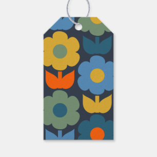 Cute Scandi Retro Modern Floral Pattern Blue Gift Tags