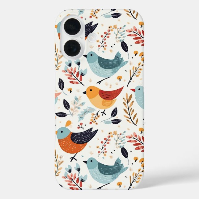 Cute Scandinavian Bird Folk Art Nature Case-Mate iPhone Case (Back)