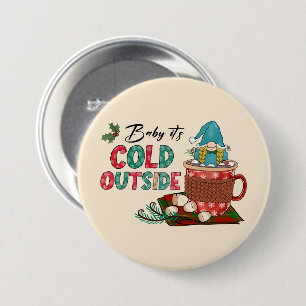 Cute Scandinavian Christmas Gnome & Hot Cocoa 7.5 Cm Round Badge