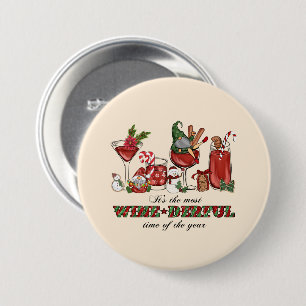 Cute Scandinavian Christmas Gnomes with Wine Glass 7.5 Cm Round Badge