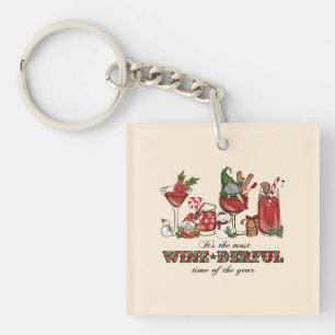 Cute Scandinavian Christmas Gnomes with Wine Glass Key Ring