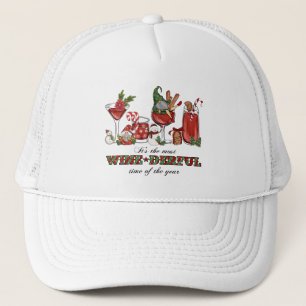 Cute Scandinavian Christmas Gnomes with Wine Glass Trucker Hat