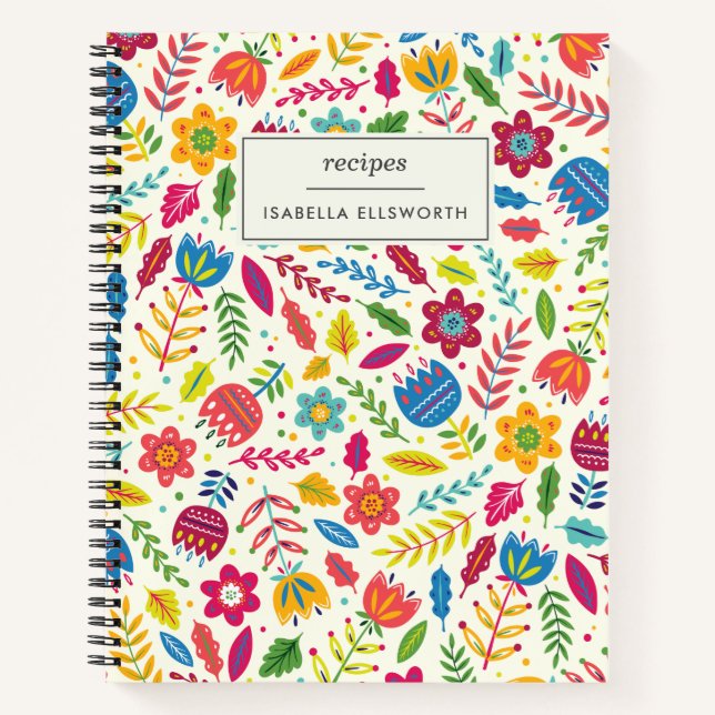 Cute Scandinavian Floral Personalised Recipe Notebook (Front)