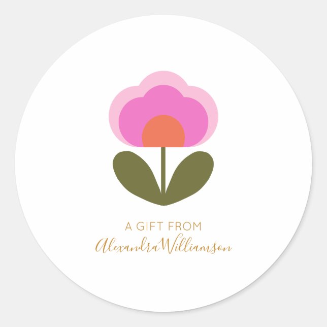Cute Scandinavian Flower Personalised A Gift From  Classic Round Sticker (Front)