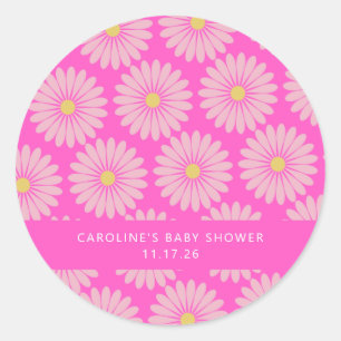 Cute Scandinavian Flower Pink Custom Baby Shower Classic Round Sticker