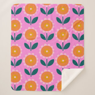 Cute Scandinavian Flowers in Pink and Orange  Sherpa Blanket