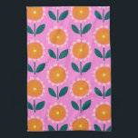 Cute Scandinavian Flowers in Pink and Orange Tea Towel<br><div class="desc">Cute Scandinavian Flowers in Pink and Orange Kitchen Towel</div>