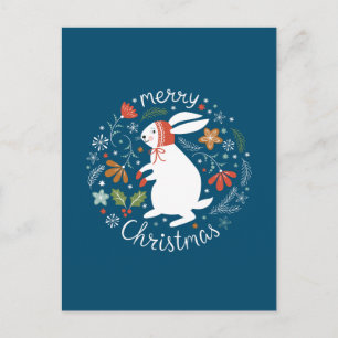 Cute Scandinavian Folk Christmas Bunny  Postcard