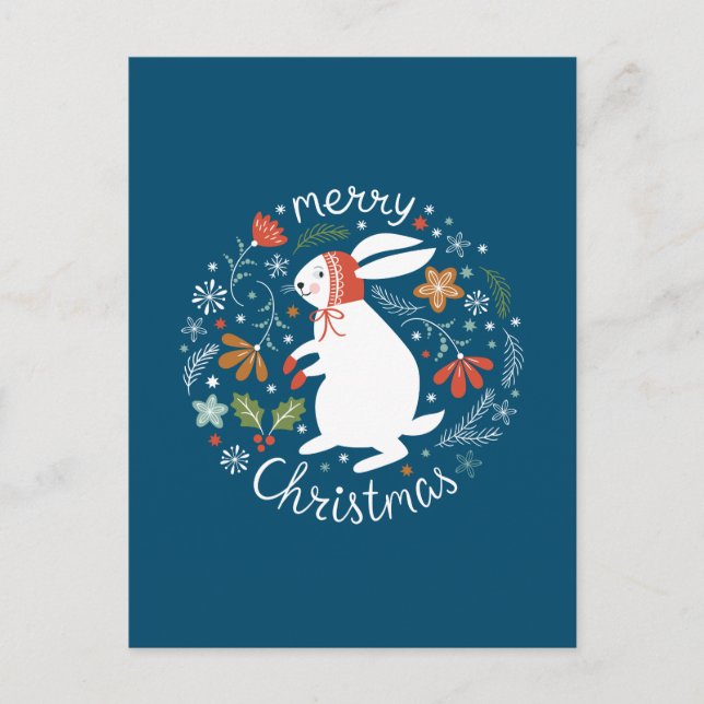 Cute Scandinavian Folk Christmas Bunny  Postcard (Front)