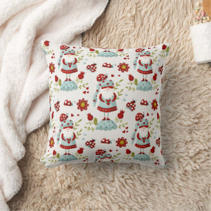Cute Scandinavian Gnome Floral Pattern Cushion