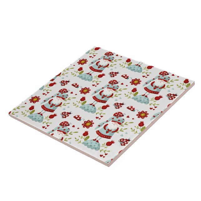 Cute Scandinavian Gnome Floral Pattern Tile (Side)