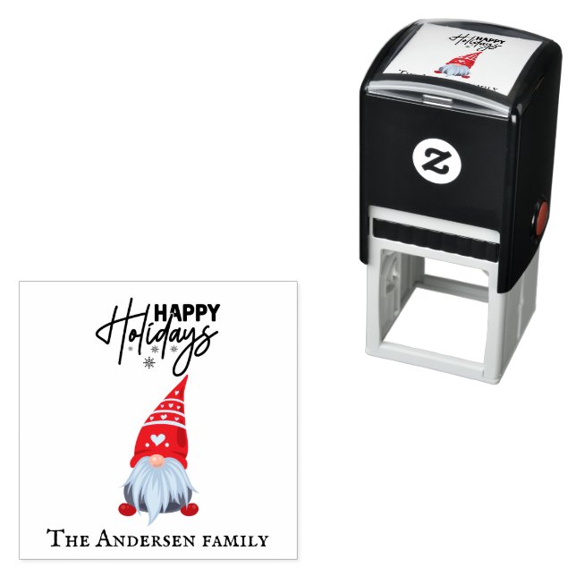 Cute Scandinavian gnome Happy Holidays Self-inking Stamp (In Situ)