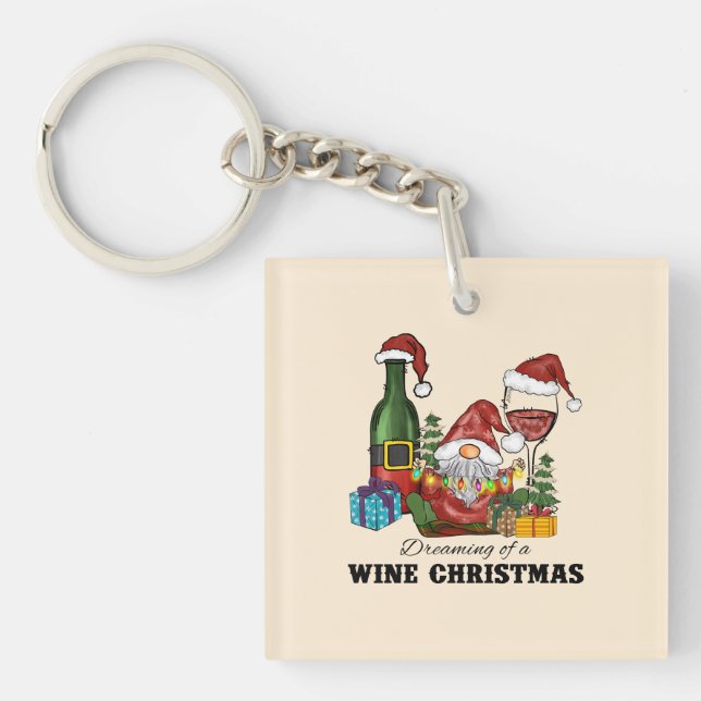 Cute Scandinavian Gnome Holiday Design Key Ring (Front)