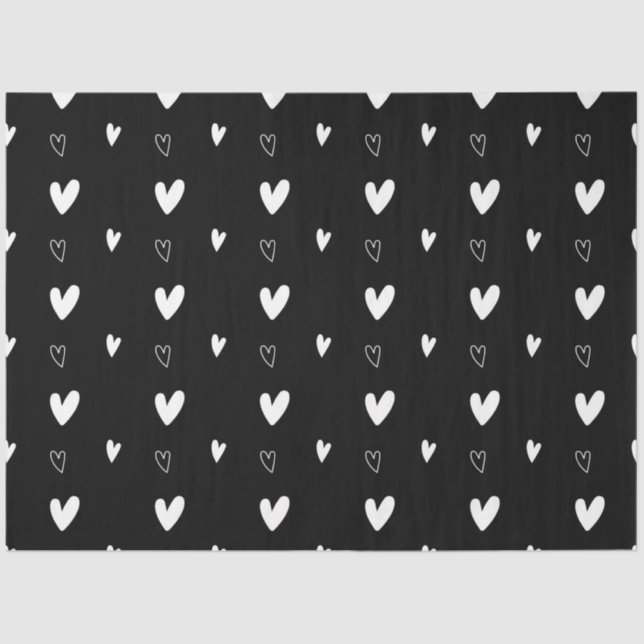 Cute Scandinavian Heart Pattern Black and White Tissue Paper (Front)
