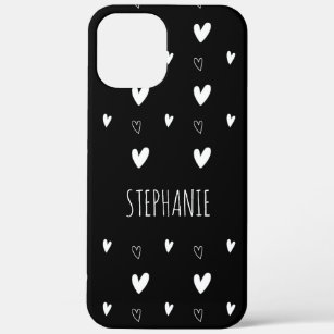 Cute Scandinavian Heart Pattern Black Personalised iPhone 12 Pro Max Case