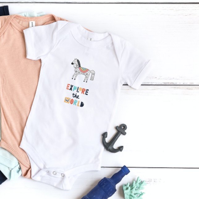Cute Scandinavian Horse Explore the World Baby Bodysuit (Creator Uploaded)