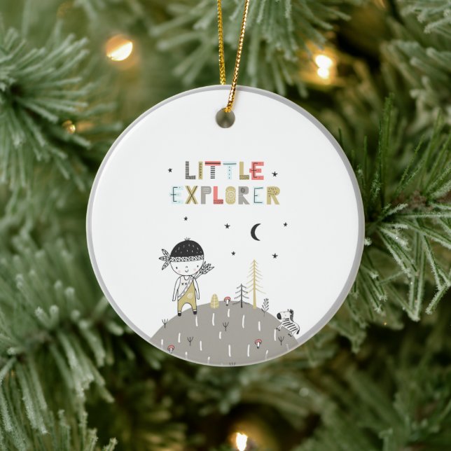 Cute Scandinavian Little Explorer Kids Ceramic Tree Decoration (Tree)
