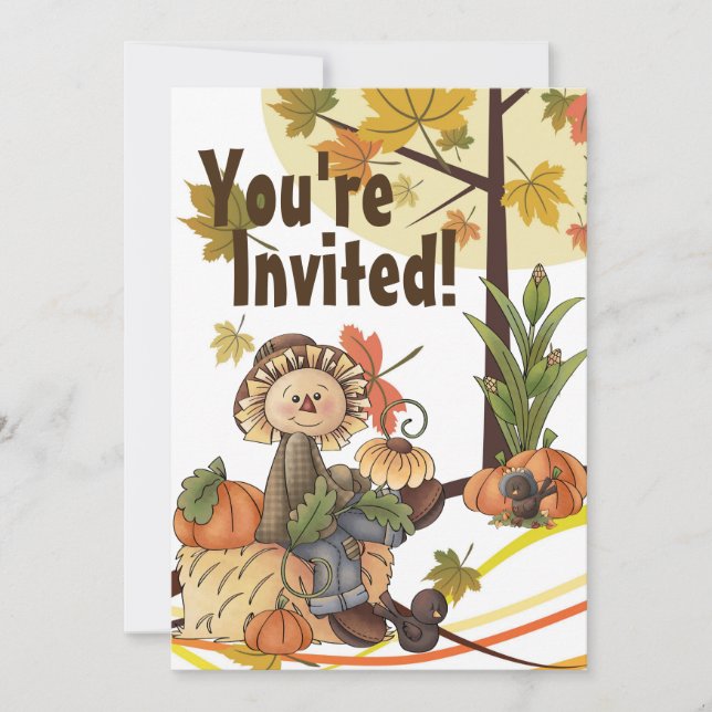 Cute Scarecrow Autumn Birthday Invitation (Front)