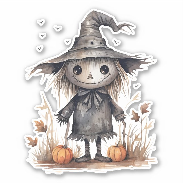 Cute scarecrow, Halloween Pumpkin, Sticker (Front)