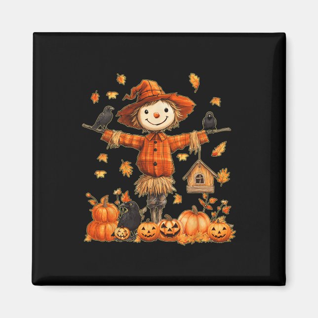 Cute Scarecrow Pumpkin Thanksgiving Halloween Hell Magnet (Front)