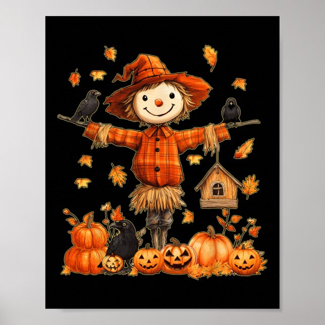 Cute Scarecrow Pumpkin Thanksgiving Halloween Hell Poster (Front)