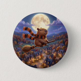Cute Scarf Flying Broom Capybara Button Pin