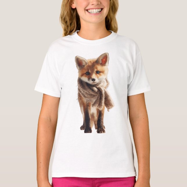 Cute Scarf Fox Kids T-Shirt (Front)