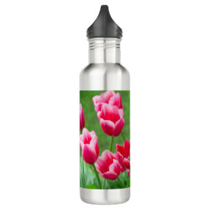 Cute scarlet tulips in the garden 710 ml water bottle