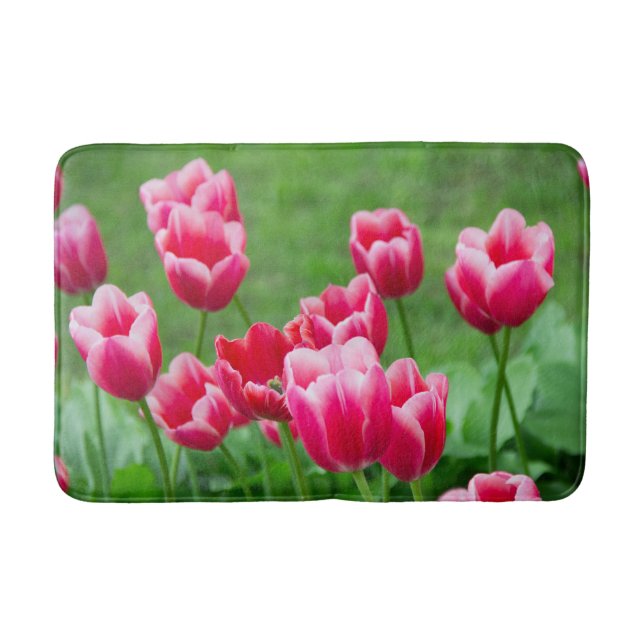 Cute scarlet tulips in the garden bath mat (Front)