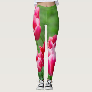 Cute scarlet tulips in the garden leggings