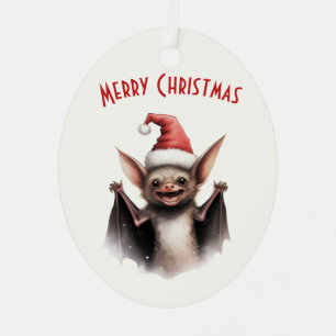 Cute Scary Bat Santa Hat Red Poinsettia Christmas Metal Tree Decoration