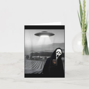 Cute Scary Face Horror Ghost Selfie with Alien UFO Card