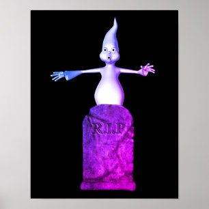 Cute Scary Ghost And Tombstone Halloween Poster