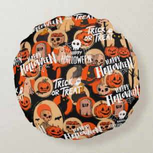 Cute & Scary Halloween Spooky vibes Round Cushion