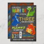 Cute Scary Little Dragons Birthday Invitation<br><div class="desc">Cute and scary little dragons on chalkboard background with colourful grunge chevron print back design birthday invitation card.</div>