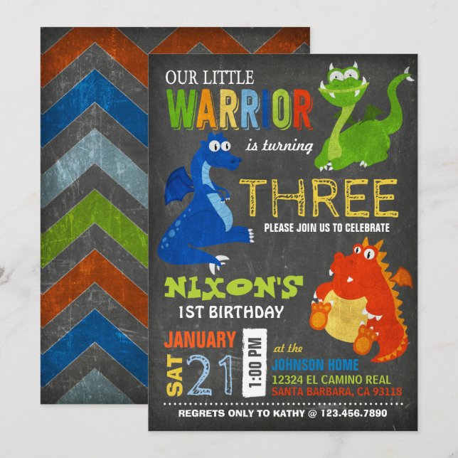 Cute Scary Little Dragons Birthday Invitation (Front/Back)